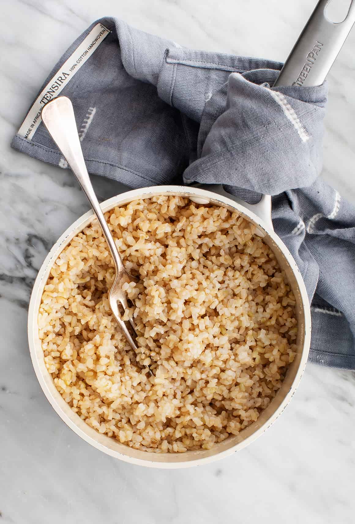 Brown rice in a pot